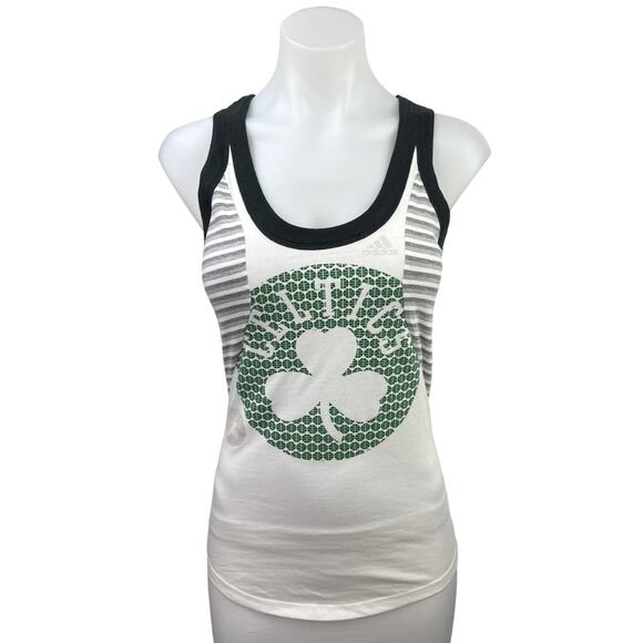 Adidas x NBA Boston Celtics White Gray Striped Racerback Basketball Tank Top S - Picture 1 of 4